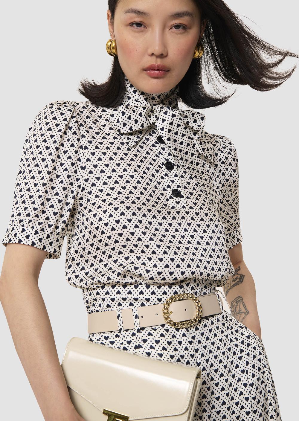 tara jarmon Top Toninoécru imprimé mini coeurs