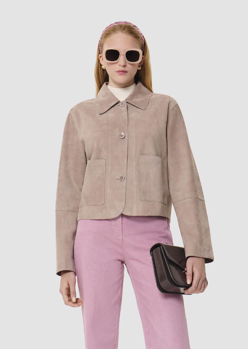 tara jarmon Veste Victorgrise en cuir velours