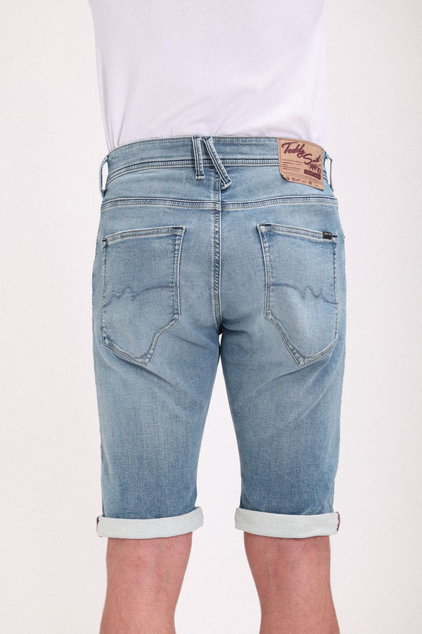 Teddy Smith Bermuda Denim Coupe 5 Poches SCOTTY 3 REG FRIPP/INDIGO CLAIR MEDIUM