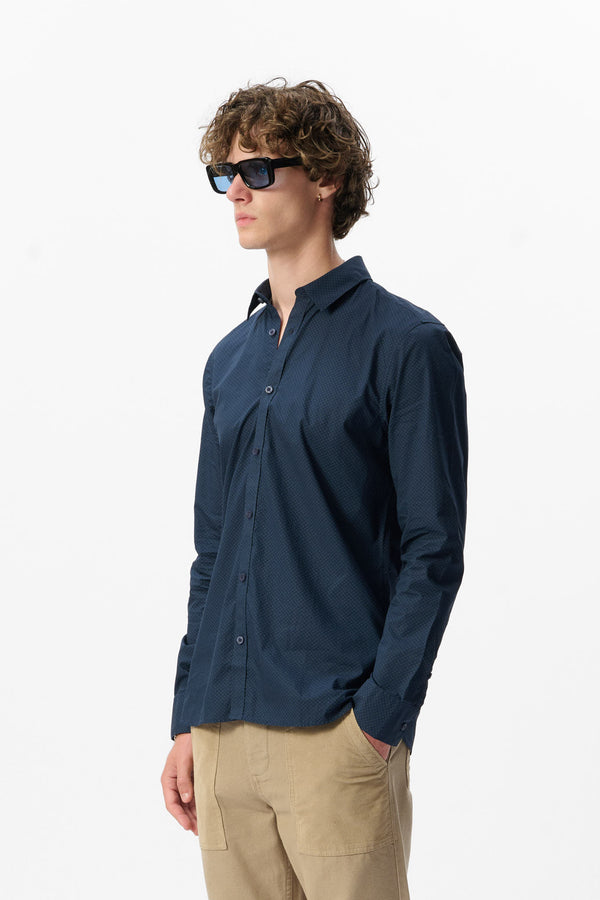 teddy smith Chemise CARTON ML TOTAL NAVY MICRO DOTS