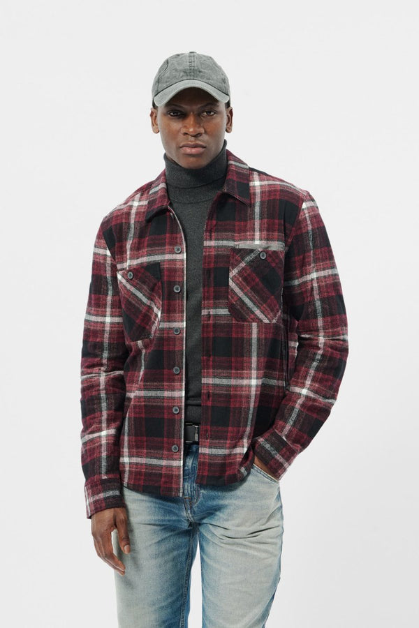 teddy smith Chemise manches longues flanelle à carreaux TURNER ML SCARLET RED