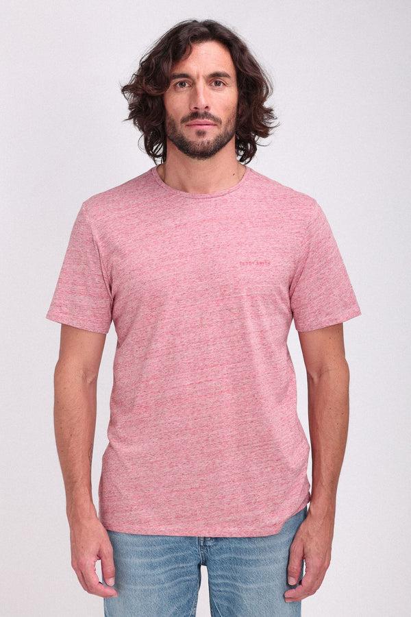 teddy smith T-shirt chiné col rond T-NARK ROUGE CORAIL CHINE
