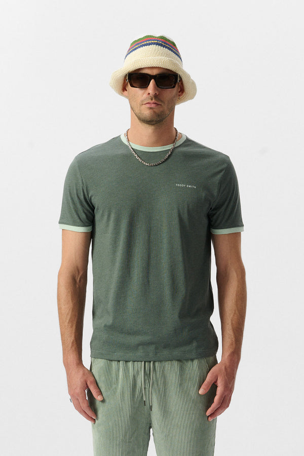 teddy smith T-shirt col rond manches courtes THE TEE 2 R VINTAGE KAKI CHINE