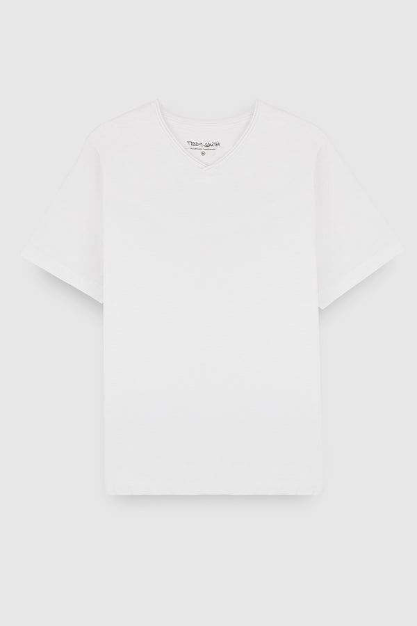 Teddy Smith T-shirt Col V Coupé Bord Franc T-GILDAS BLANC