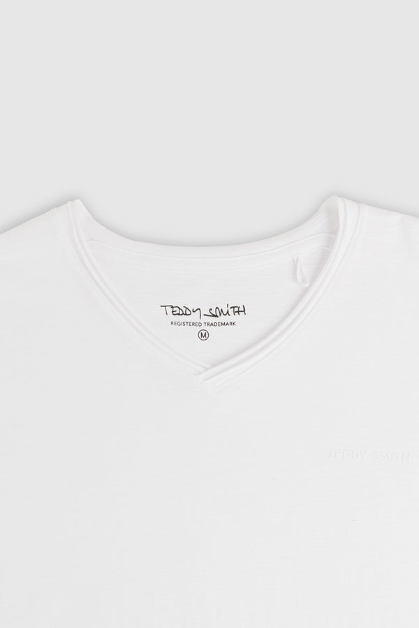 Teddy Smith T-shirt Col V Coupé Bord Franc T-GILDAS BLANC