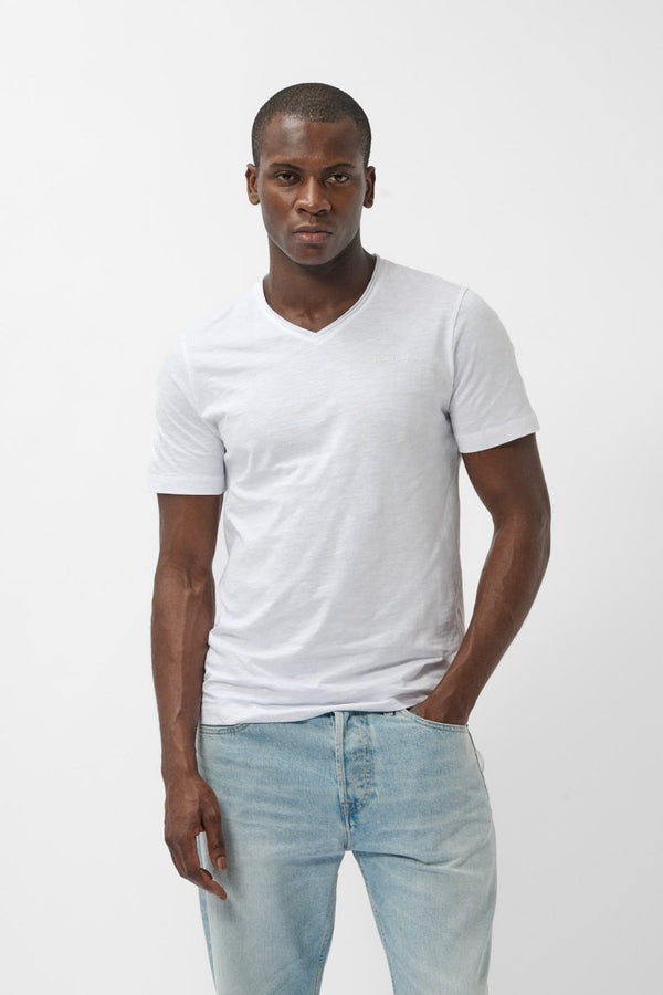 teddy smith T-shirt col V coupé bord franc T-GILDAS BLANC