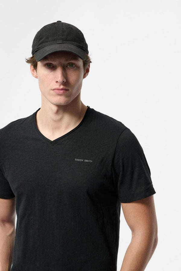 Teddy Smith T-shirt Col V Coupé Bord Franc T-GILDAS CHARBON