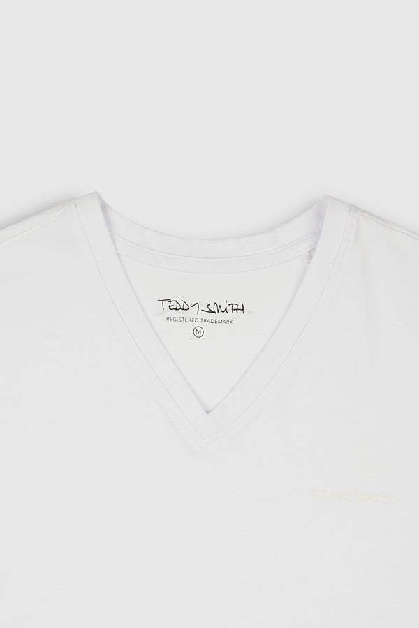 Teddy Smith T-shirt Col V Manches Courtes TAWAX 2 BLANC