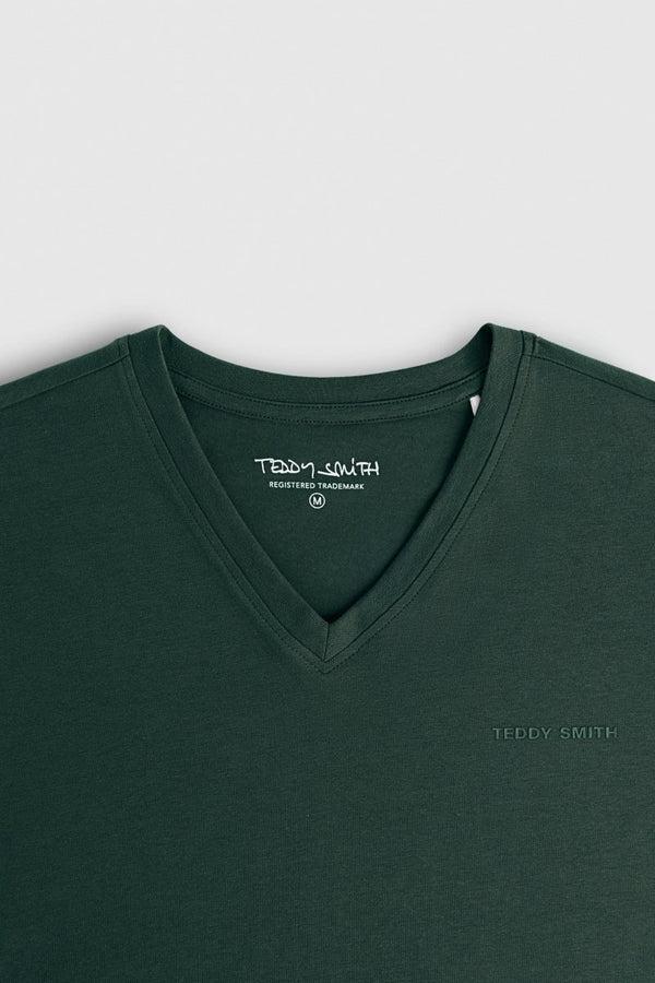 Teddy Smith T-shirt Col V Manches Courtes TAWAX 2 MC VERT SCARABE