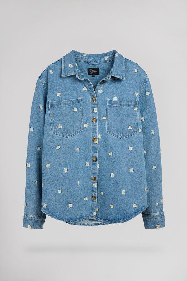 teddy smith Chemise C-FLOWER ML FRIPP / INDIGO CLAIR