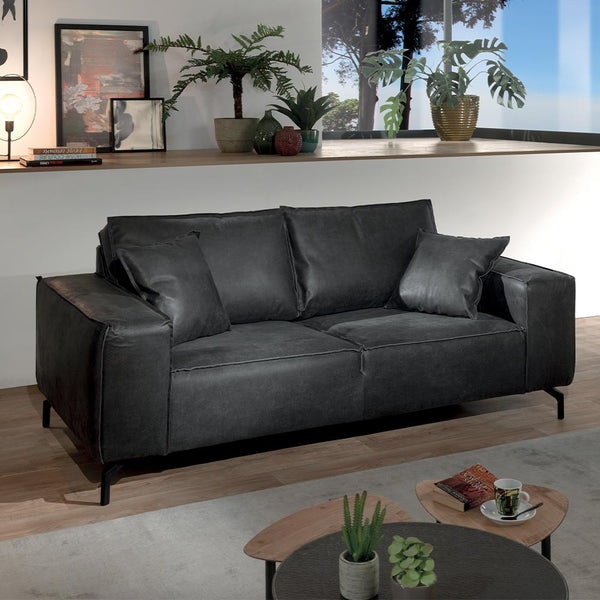 The Home Deco Factory Canapé 3 Places Cuir Gris PUEB