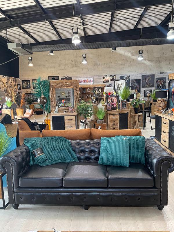 The Home Deco Factory Canapé 3 Places Cuir Havane Chesterfield Noirc