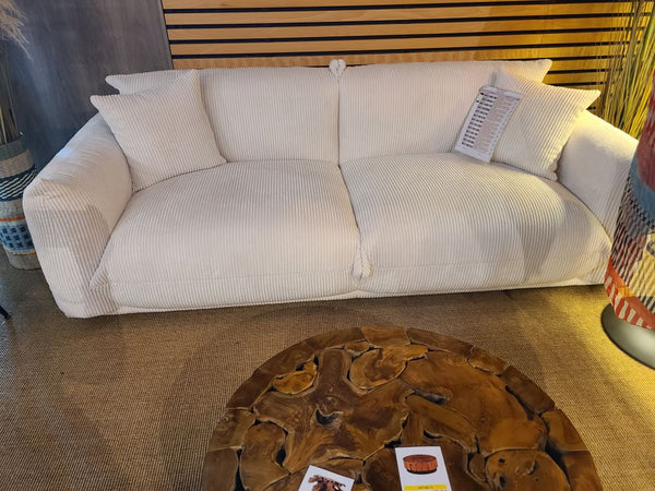 The Home Deco Factory Canapé 3 Places Tissu Côtelé Blanc MOON