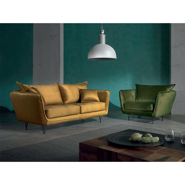 The Home Deco Factory Canapé 3 Places Velours Ocre 204cm HAS