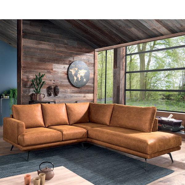 The Home Deco Factory Canapé D'angle Cuir Cognac 227cm Retour Droit ATRIANGLE