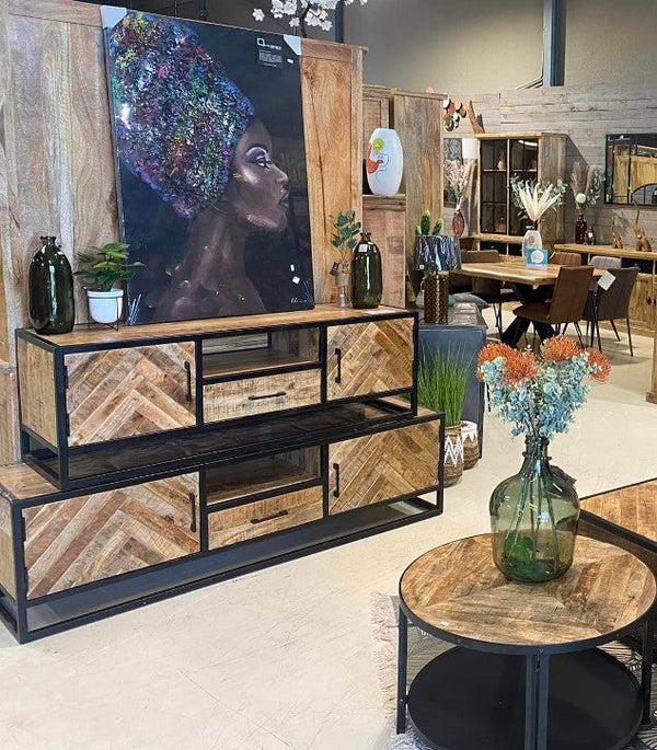 The Home Deco Factory Meuble TV Manguier Chevron NOVTV18