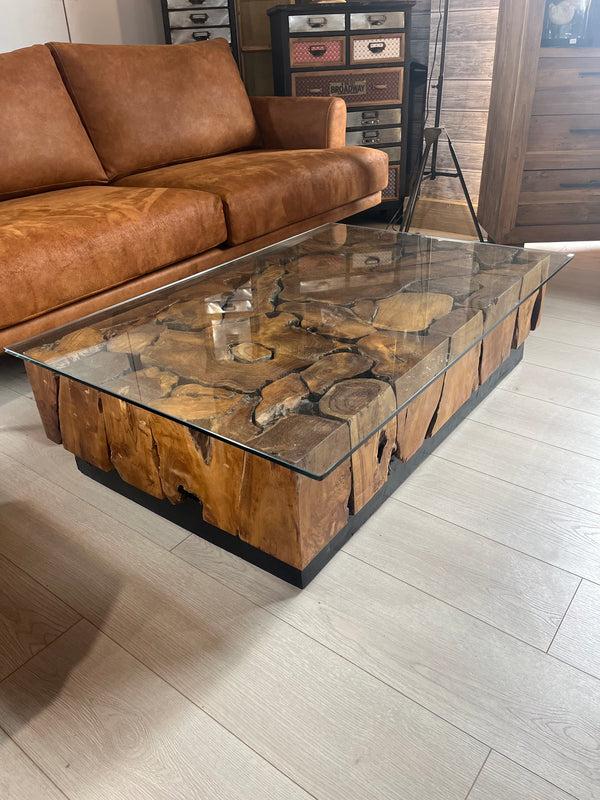 The Home Deco Factory Table Basse En Teck Et Vitre ATATA
