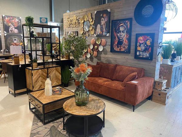 The Home Deco Factory Table Basse Ronde En Manguier Double Plateau Chevron NOVTBR