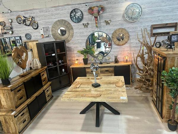 The Home Deco Factory Table Salle à Manger Carré En Manguier Pied Métal 130