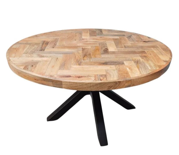 The Home Deco Factory Table Salle à Manger Ronde En Manguier Chevron Pied Métal 130