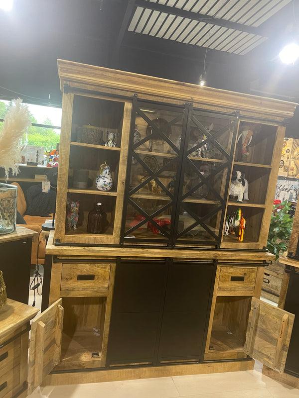 The Home Deco Factory Vitrine En Manguier Massif Et Métal MOON-216P