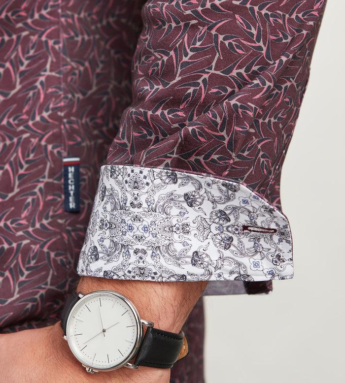 Tip Top Hecther Paris Long Sleeve 360 Stretch Botanical Print Casual Shirt