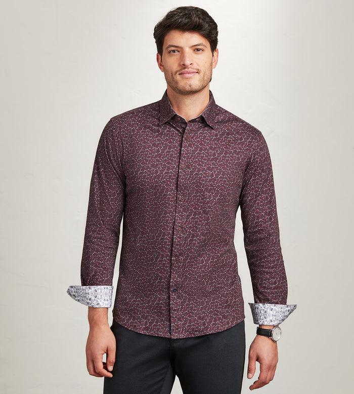 tip top Hecther Paris Long Sleeve 360 Stretch Botanical Print Casual Shirt