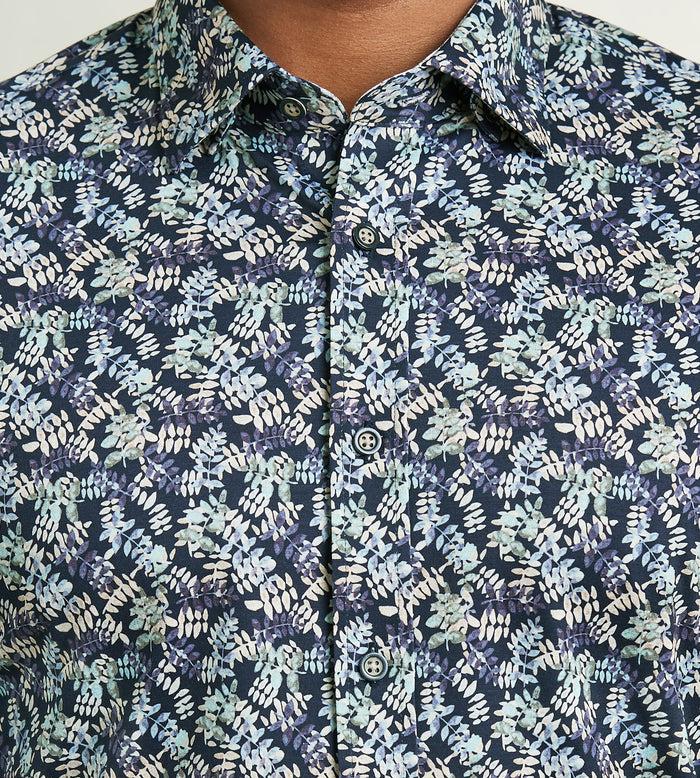 Tip Top Modern Fit Long Sleeve Botanical Pattern 360 Stretch Casual Shirt