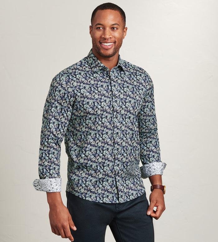 tip top Modern Fit Long Sleeve Botanical Pattern 360 Stretch Casual Shirt
