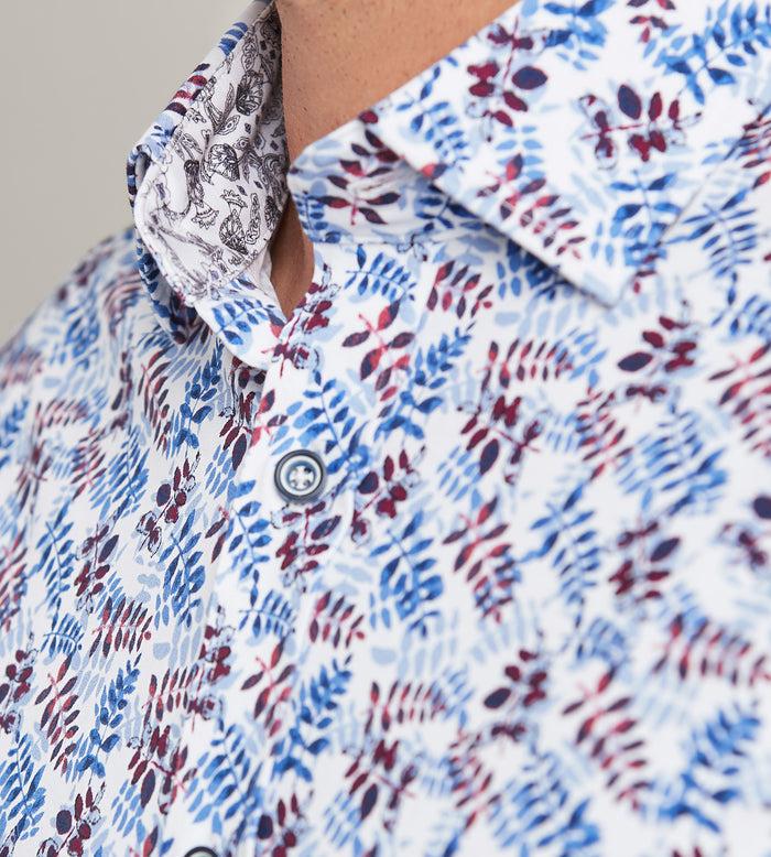 Tip Top Modern Fit Long Sleeve Botanical Pattern 360 Stretch Casual Shirt