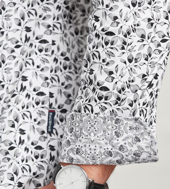 Tip Top Modern Fit Long Sleeve Botanical Pattern 360 Stretch Casual Shirt