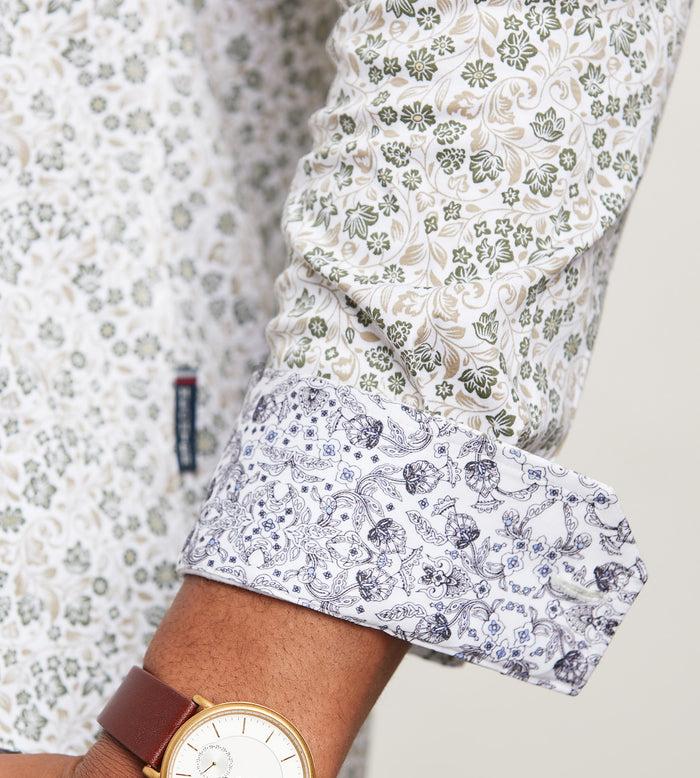 Tip Top Modern Fit Long Sleeve Botanical Pattern 360 Stretch Casual Shirt