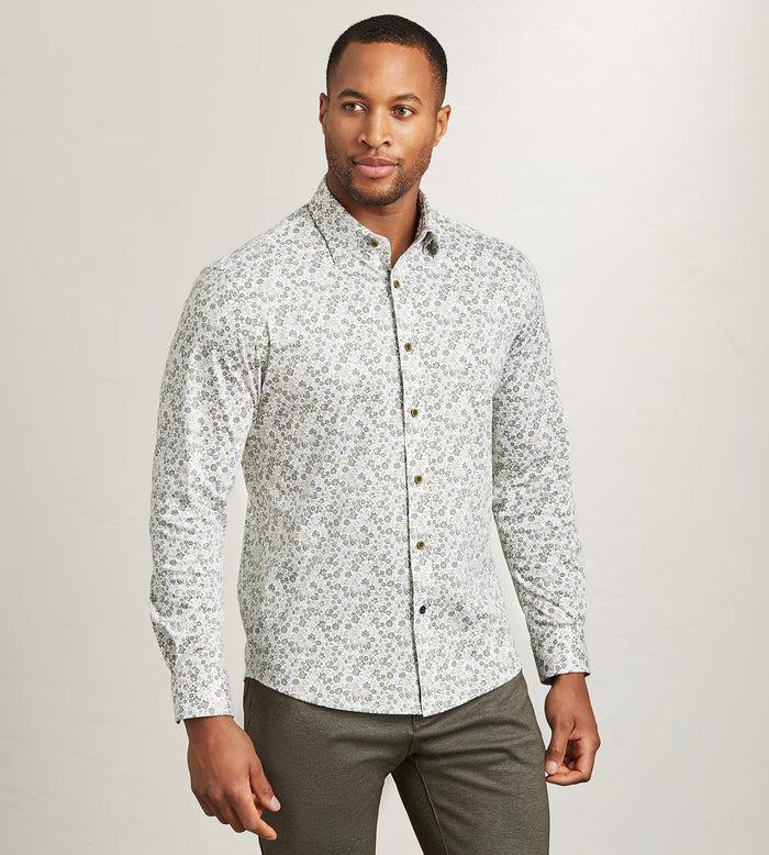 tip top Modern Fit Long Sleeve Botanical Pattern 360 Stretch Casual Shirt