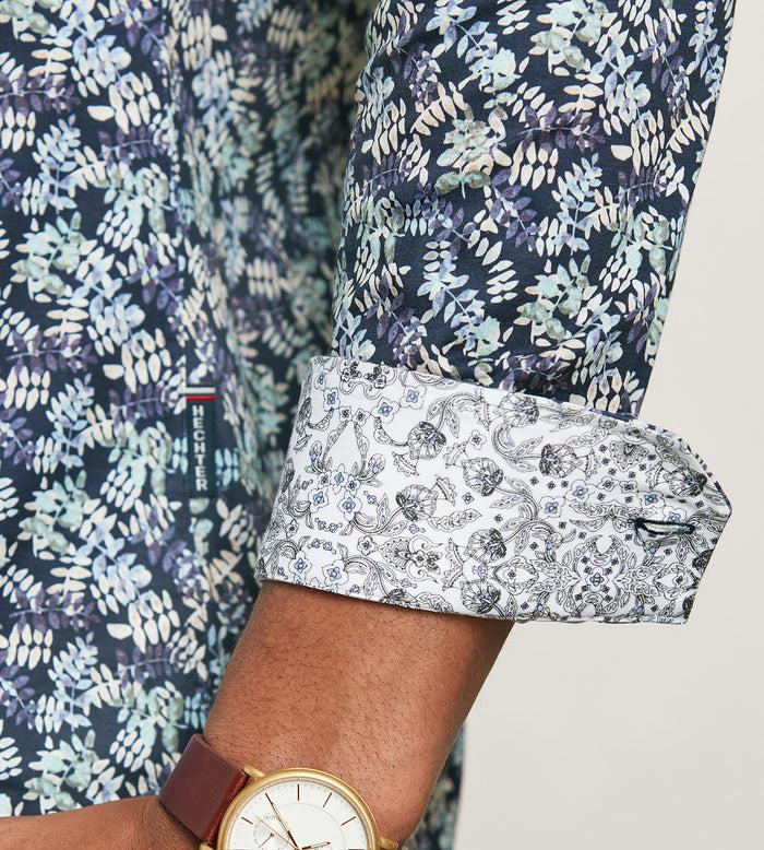 Tip Top Modern Fit Long Sleeve Botanical Pattern 360 Stretch Casual Shirt