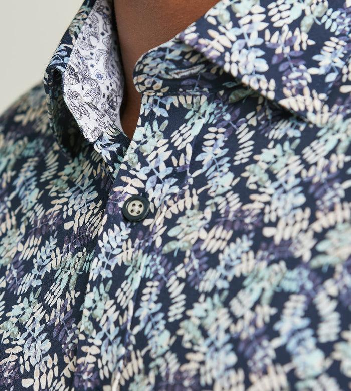Tip Top Modern Fit Long Sleeve Botanical Pattern 360 Stretch Casual Shirt