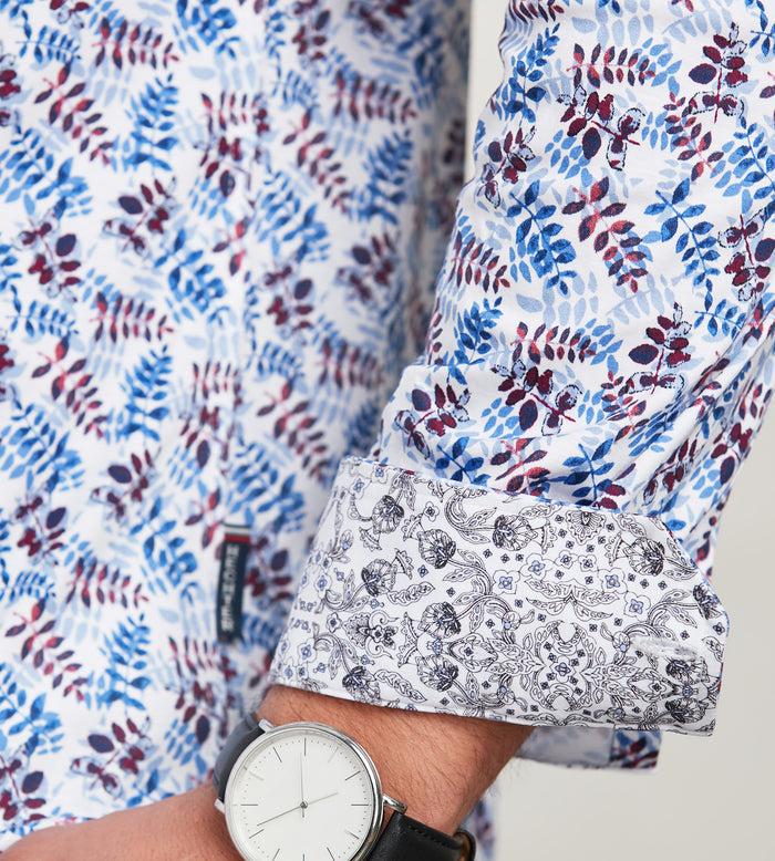 Tip Top Modern Fit Long Sleeve Botanical Pattern 360 Stretch Casual Shirt