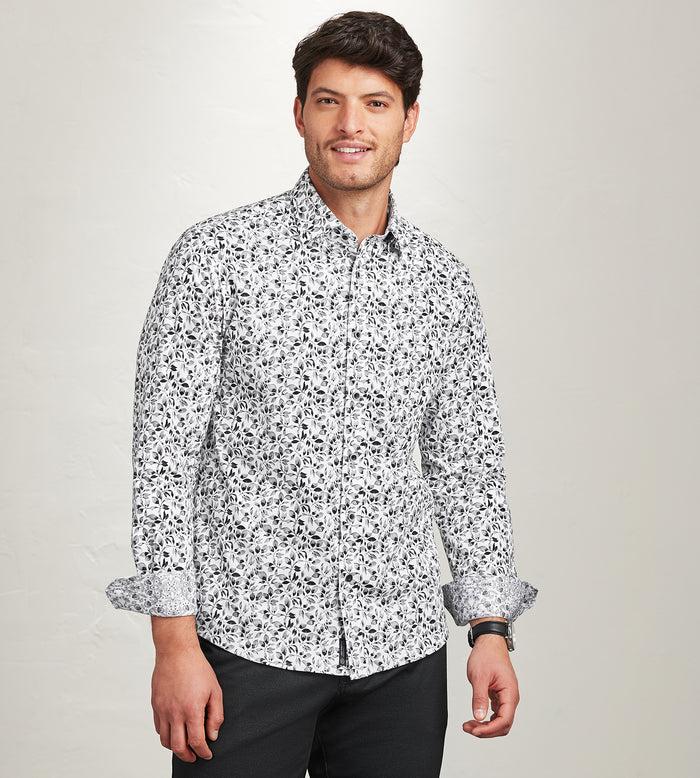 tip top Modern Fit Long Sleeve Botanical Pattern 360 Stretch Casual Shirt