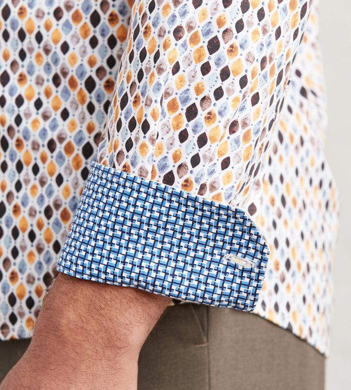 Tip Top Modern Fit Long Sleeve Diamond Pattern 360 Stretch Casual Shirt