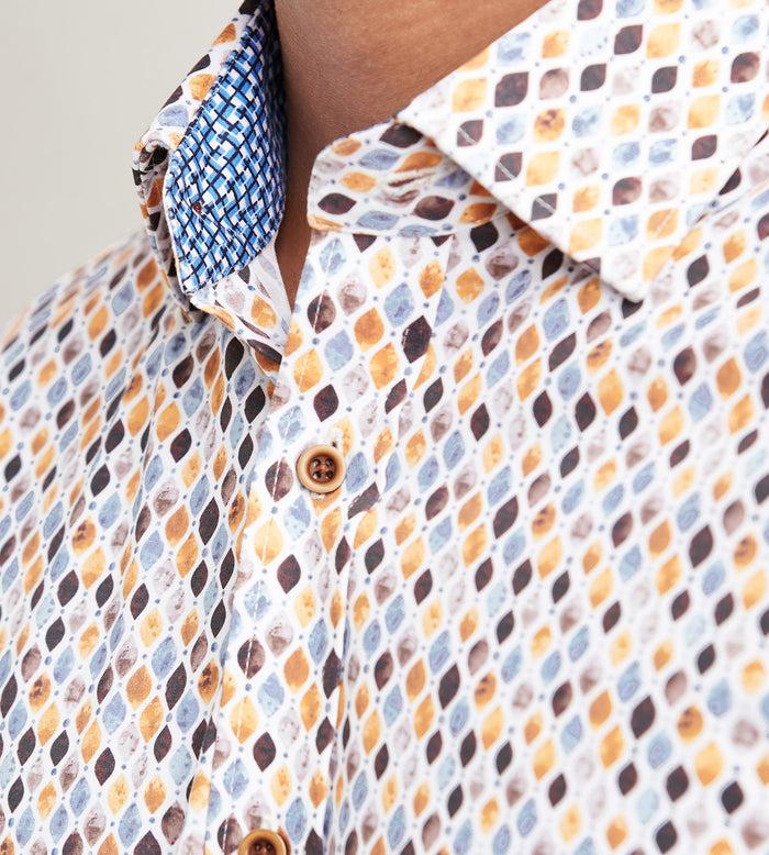 Tip Top Modern Fit Long Sleeve Diamond Pattern 360 Stretch Casual Shirt