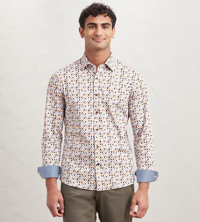 tip top Modern Fit Long Sleeve Diamond Pattern 360 Stretch Casual Shirt