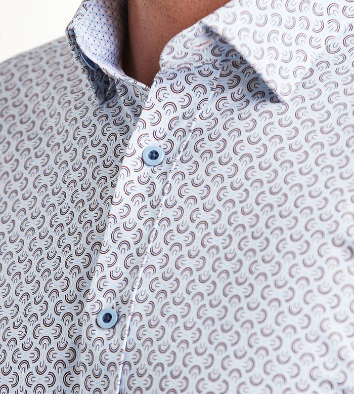 Tip Top Modern Fit Long Sleeve Geo Pattern 360 Stretch Casual Shirt