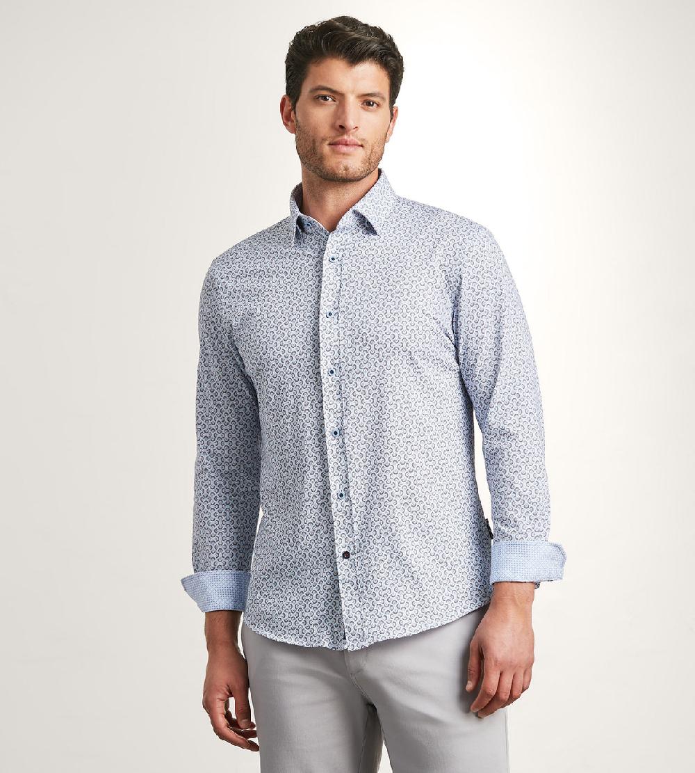 Tip Top Modern Fit Long Sleeve Geo Pattern 360 Stretch Casual Shirt