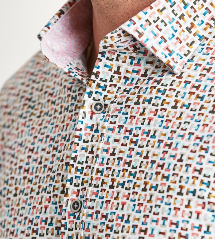 Tip Top Modern Fit Long Sleeve Geo Pattern 360 Stretch Casual Shirt