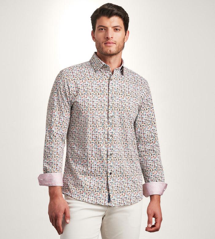 tip top Modern Fit Long Sleeve Geo Pattern 360 Stretch Casual Shirt