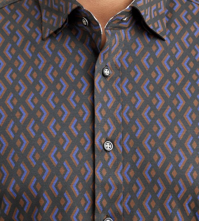 Tip Top Modern Fit Long Sleeve Geo Pattern 360 Stretch Casual Shirt