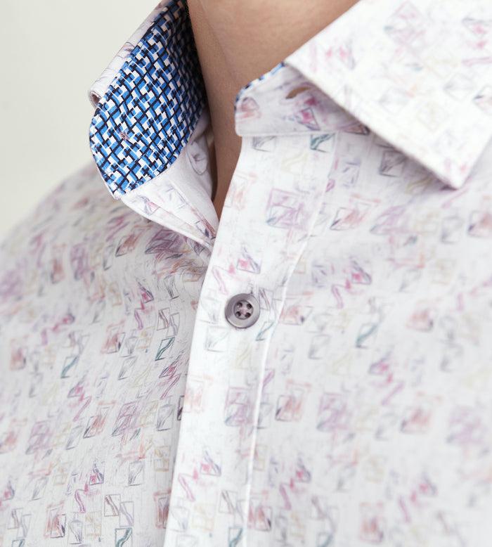 Tip Top Modern Fit Long Sleeve Geo Pattern 360 Stretch Casual Shirt