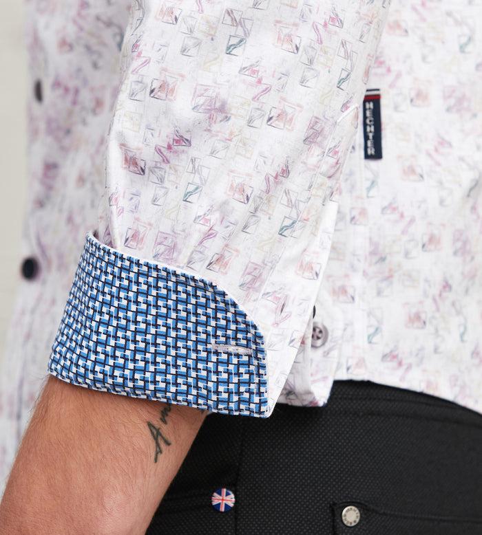 Tip Top Modern Fit Long Sleeve Geo Pattern 360 Stretch Casual Shirt