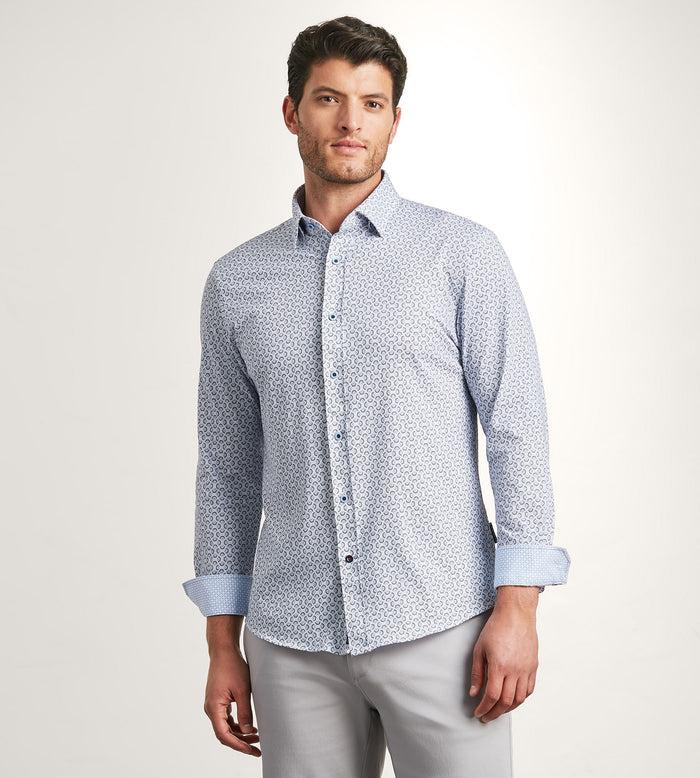 tip top Modern Fit Long Sleeve Geo Pattern 360 Stretch Casual Shirt