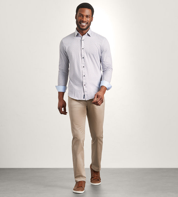 Tip Top Modern Fit Long Sleeve Geo Pattern 360 Stretch Casual Shirt