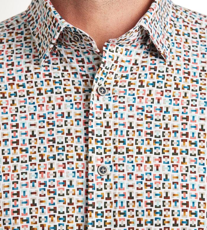 Tip Top Modern Fit Long Sleeve Geo Pattern 360 Stretch Casual Shirt